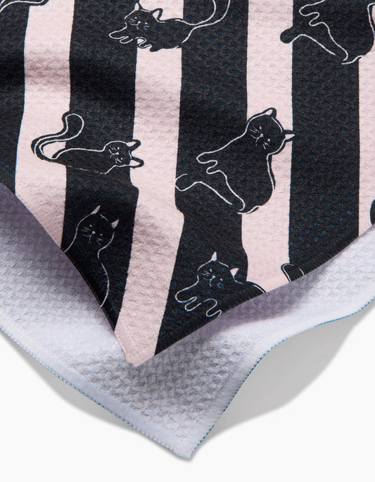 Striped Black Cats Tea Towel
