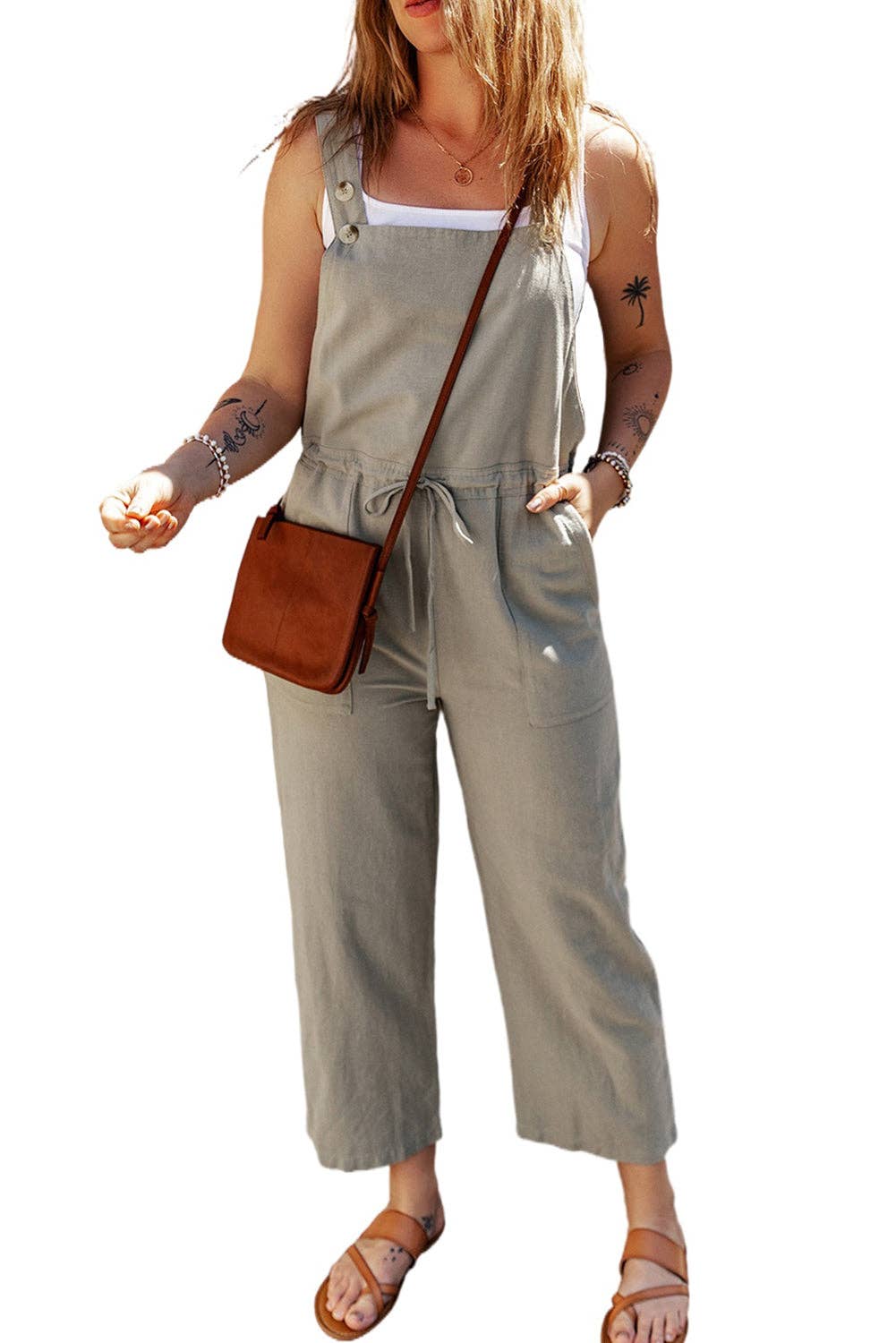Sage Cropped Jumpsuit: Sage Green / L