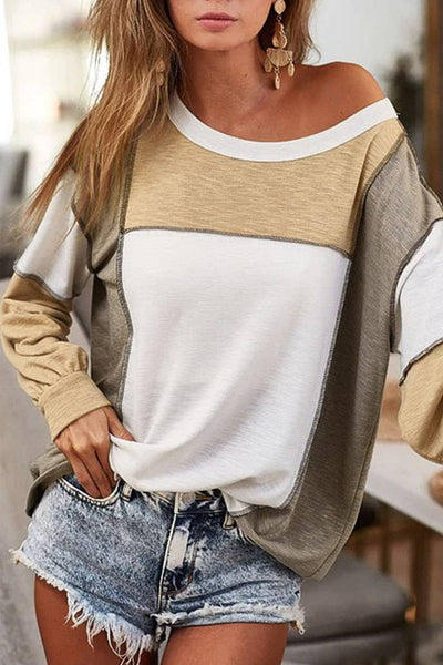 Neutral Colorblock Top: Khaki / M