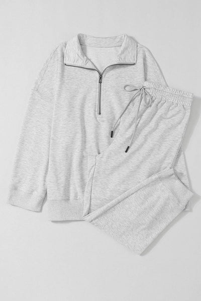 Grey Quarter Zip Jogger Set: M