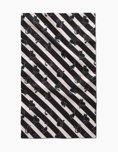 Striped Black Cats Tea Towel