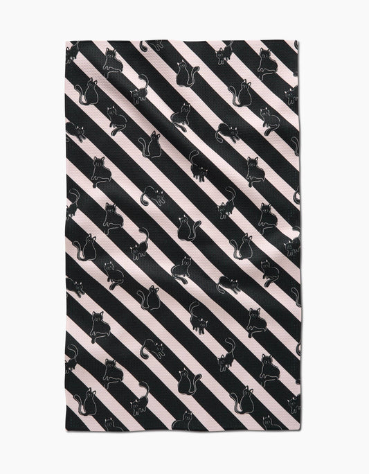 Striped Black Cats Tea Towel