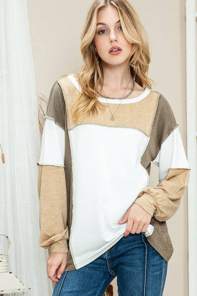 Neutral Colorblock Top: Khaki / M