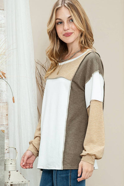 Neutral Colorblock Top: Khaki / M