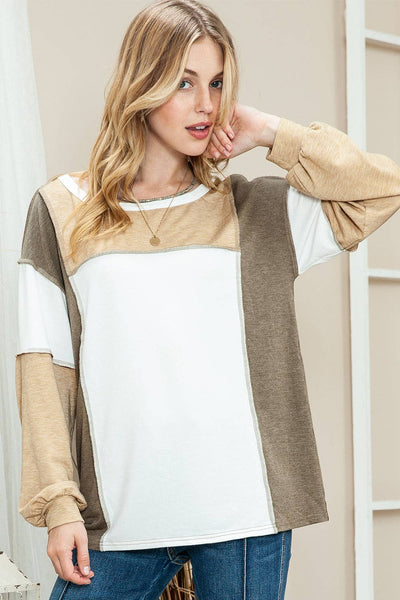 Neutral Colorblock Top: Khaki / M