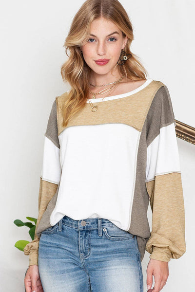 Neutral Colorblock Top: Khaki / M