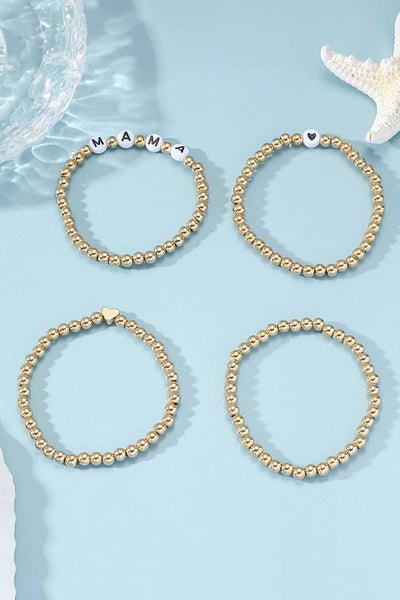 MAMA Heart Bead 4 Piece Bracelet Set: Gold / ONE SIZE