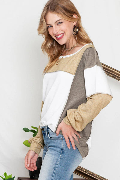 Neutral Colorblock Top: Khaki / M