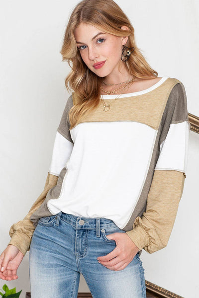 Neutral Colorblock Top: Khaki / M