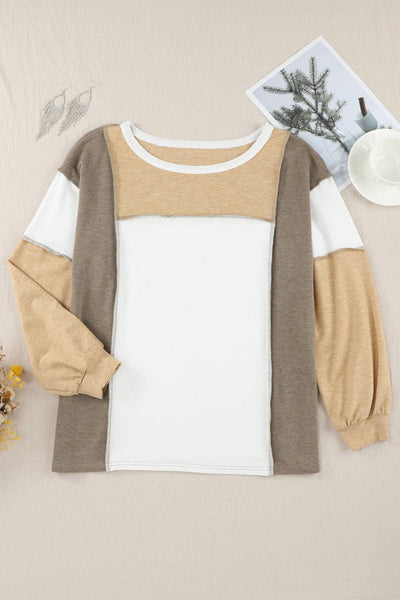 Neutral Colorblock Top: Khaki / M