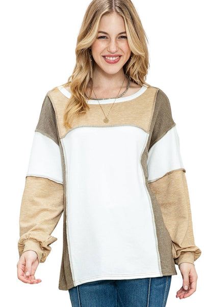 Neutral Colorblock Top: Khaki / M