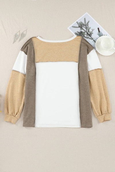 Neutral Colorblock Top: Khaki / M