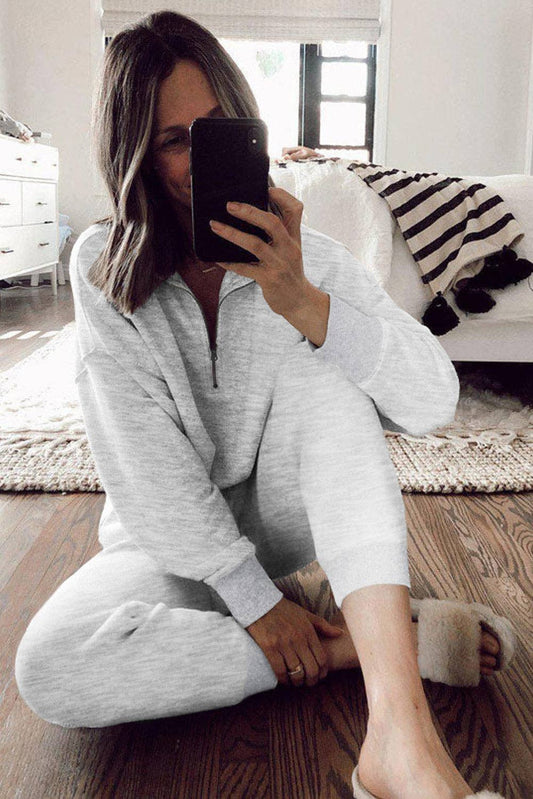 Grey Quarter Zip Jogger Set: M