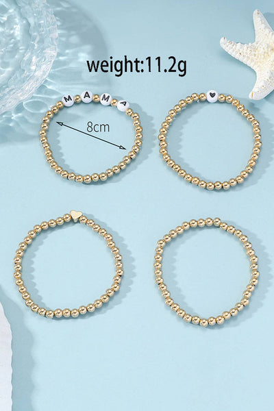 MAMA Heart Bead 4 Piece Bracelet Set: Gold / ONE SIZE