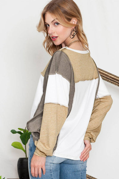 Neutral Colorblock Top: Khaki / M