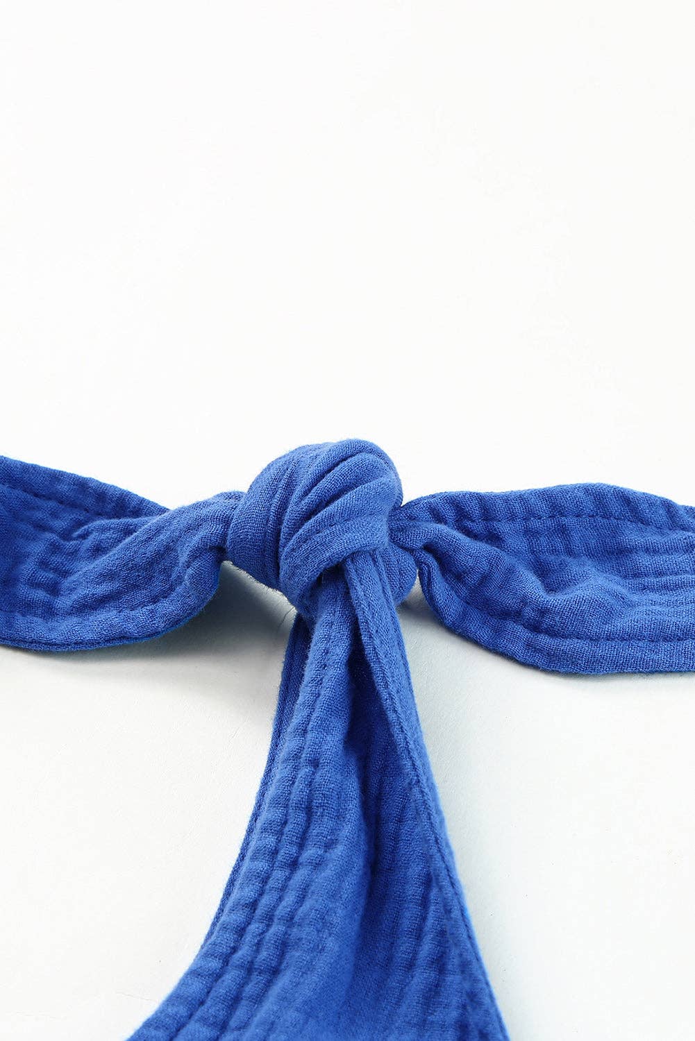 Blue Textured Knotted Straps Wide Leg Romper: Blue / M