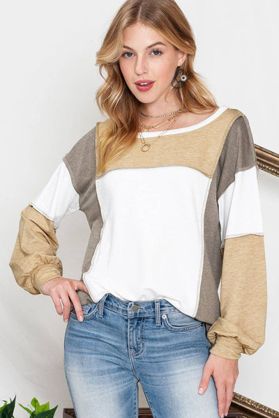 Neutral Colorblock Top: Khaki / M