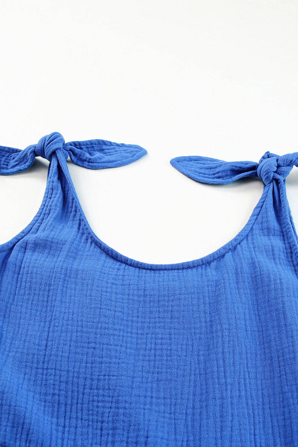 Blue Textured Knotted Straps Wide Leg Romper: Blue / M