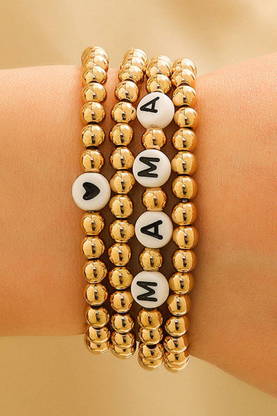 MAMA Heart Bead 4 Piece Bracelet Set: Gold / ONE SIZE