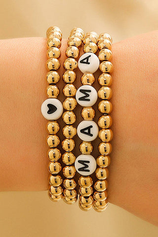 MAMA Heart Bead 4 Piece Bracelet Set: Gold / ONE SIZE