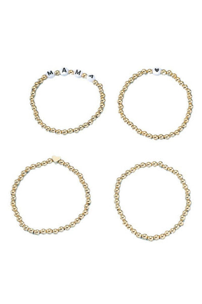 MAMA Heart Bead 4 Piece Bracelet Set: Gold / ONE SIZE