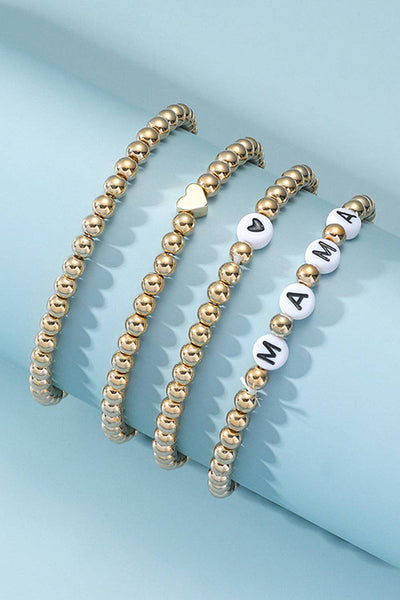 MAMA Heart Bead 4 Piece Bracelet Set: Gold / ONE SIZE