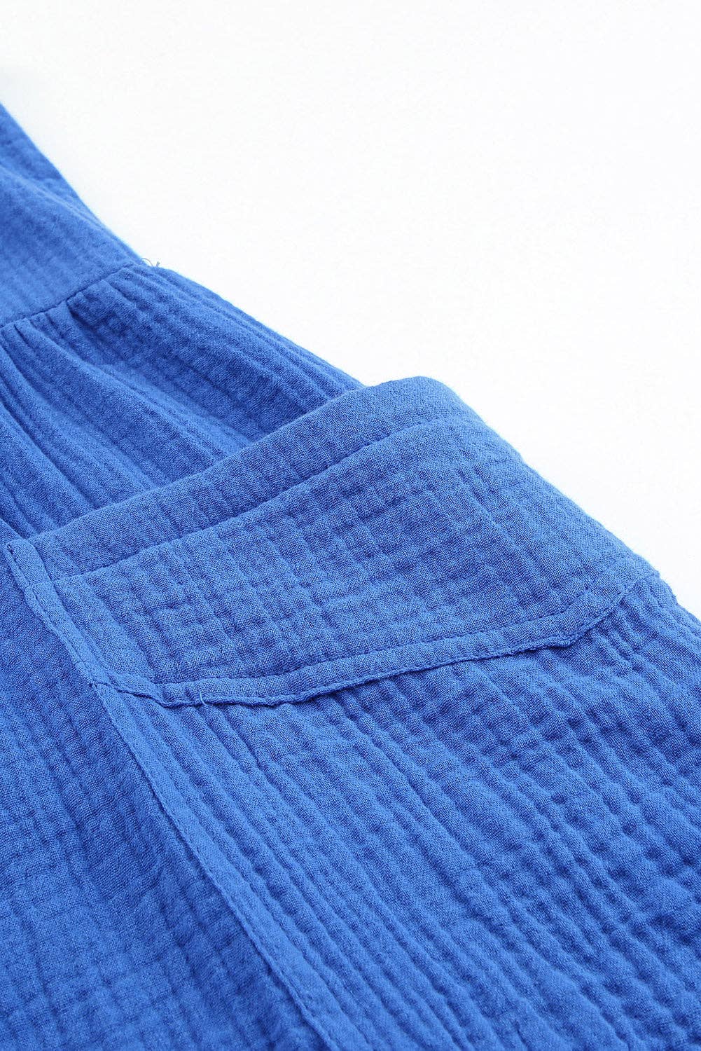 Blue Textured Knotted Straps Wide Leg Romper: Blue / M