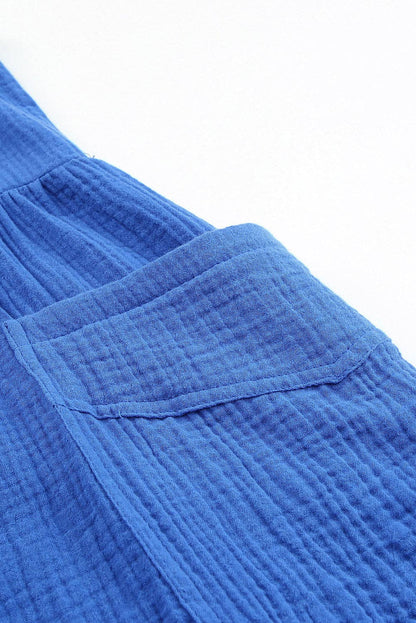 Blue Textured Knotted Straps Wide Leg Romper: Blue / M