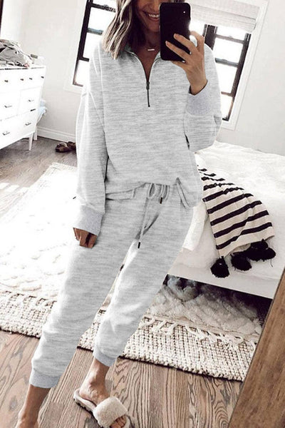 Grey Quarter Zip Jogger Set: M