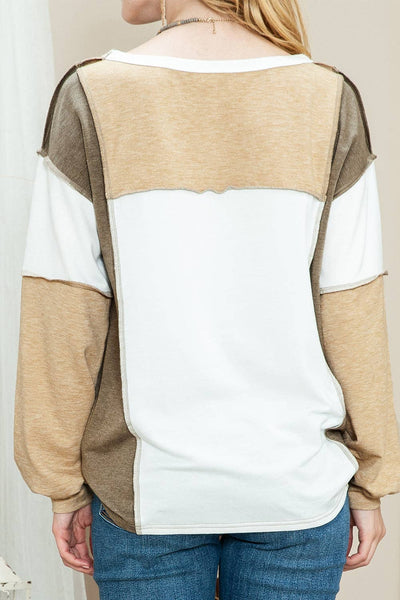 Neutral Colorblock Top: Khaki / M