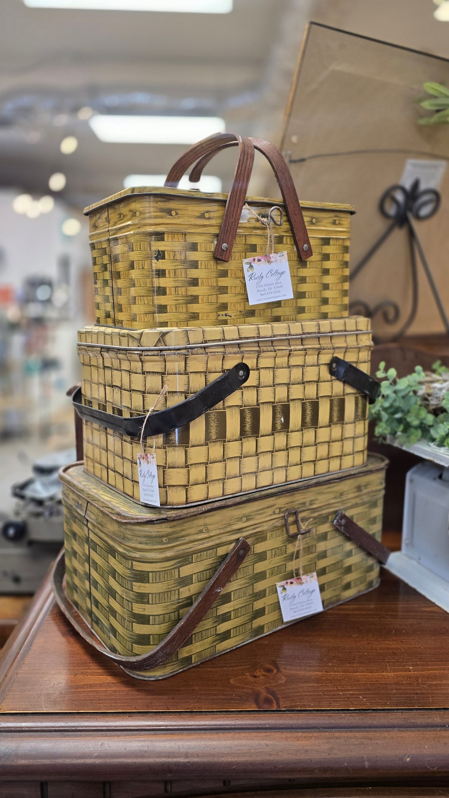 Vintage metal picnic baskets