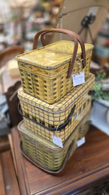 Vintage metal picnic baskets